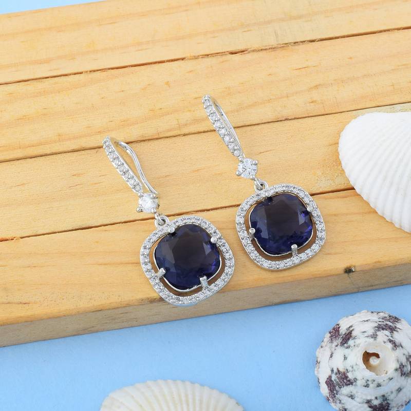 Purple Stone American Diamond Danglers